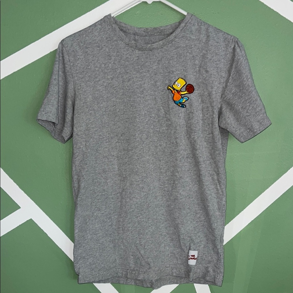 The Simpsons Bart Simpson Basketball Embroidered Gray T-Shirt Mens Small